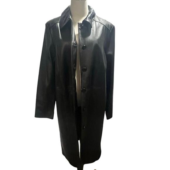 Modern Essentials Black Lambskin
Leather Button Front Mid Length
Coat Jacket xl - Picture 1 of 11